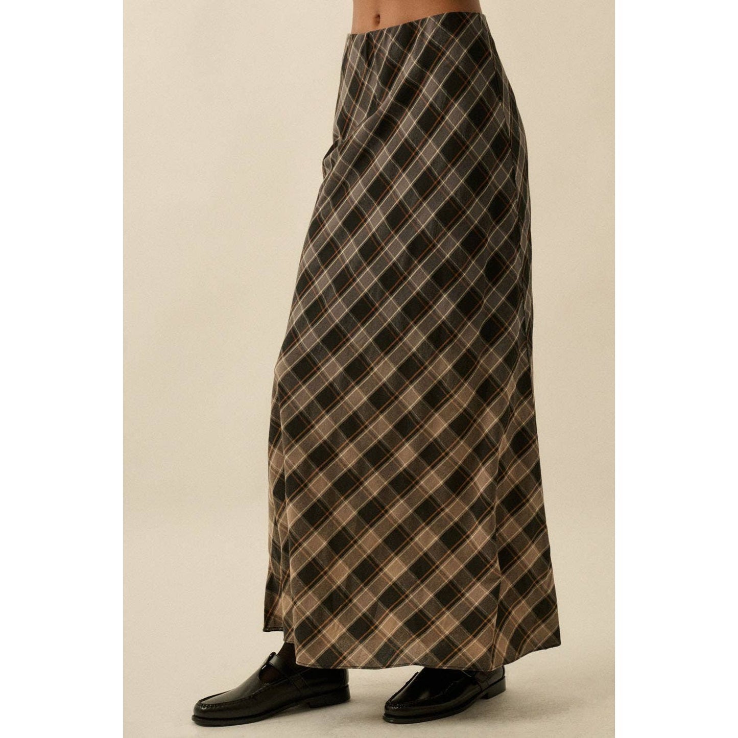 Ombre Dip-Dye Plaid Bias-Cut Maxi Skirt - The Feral Market
