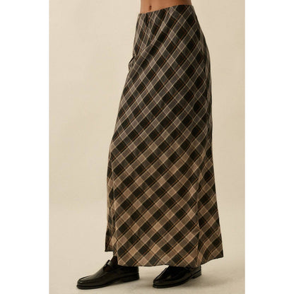 Ombre Dip-Dye Plaid Bias-Cut Maxi Skirt - The Feral Market