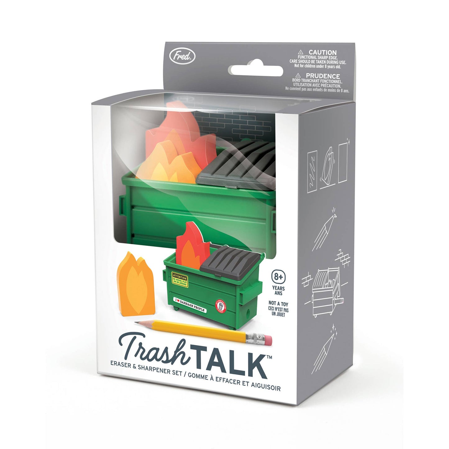 TRASH TALK Dumpster Fire Sharpener and Flame Erasers