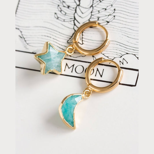 Sky Gazing Mismatched Hoop Earrings - Amazonite