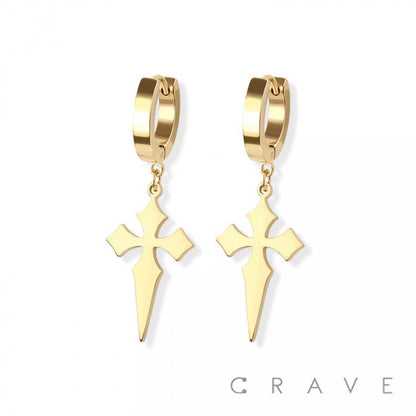 SS HUGGIE/HOOP EARRINGS WITH CROSS DAGGER DANGLE