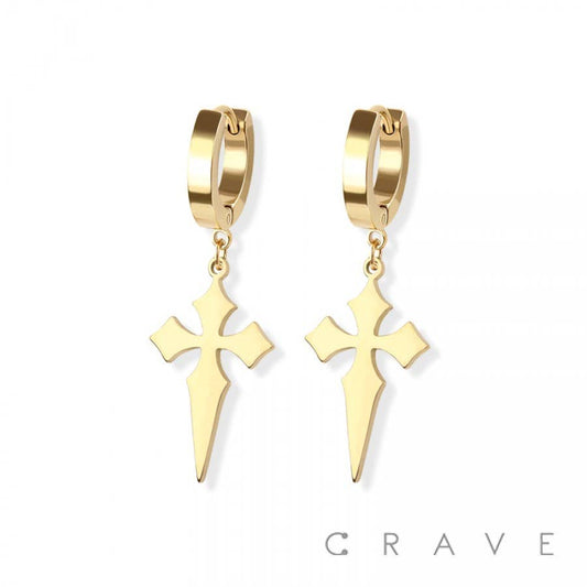 SS HUGGIE/HOOP EARRINGS WITH CROSS DAGGER DANGLE