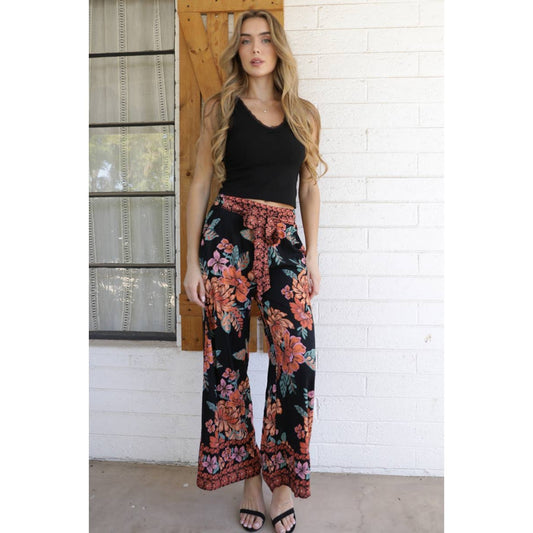 PRINTED WIDE LEG PANTS WITH TIE WAIST - The Feral Market