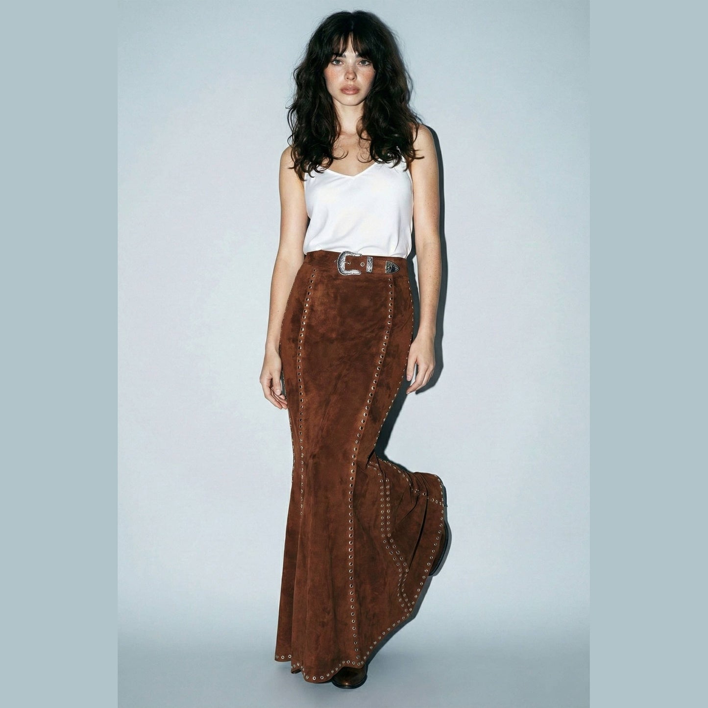 Suede Studded Maxi Skirt
