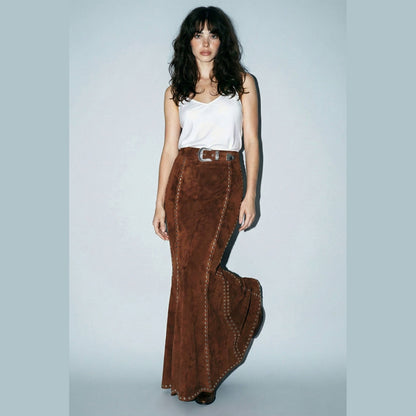 Suede Studded Maxi Skirt