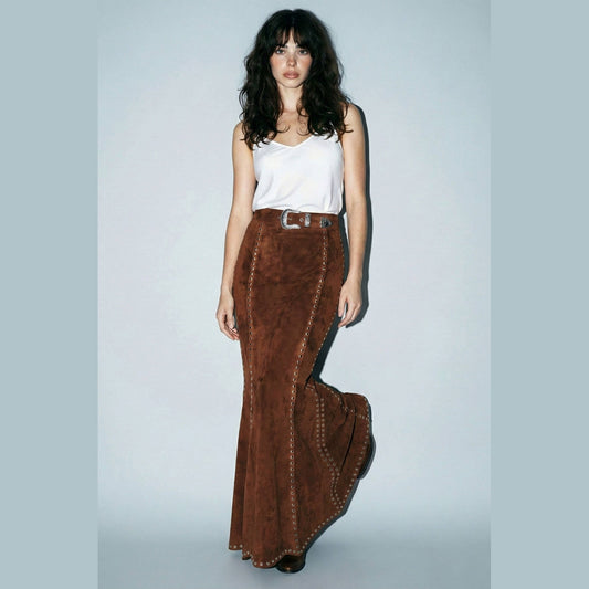 Suede Studded Maxi Skirt