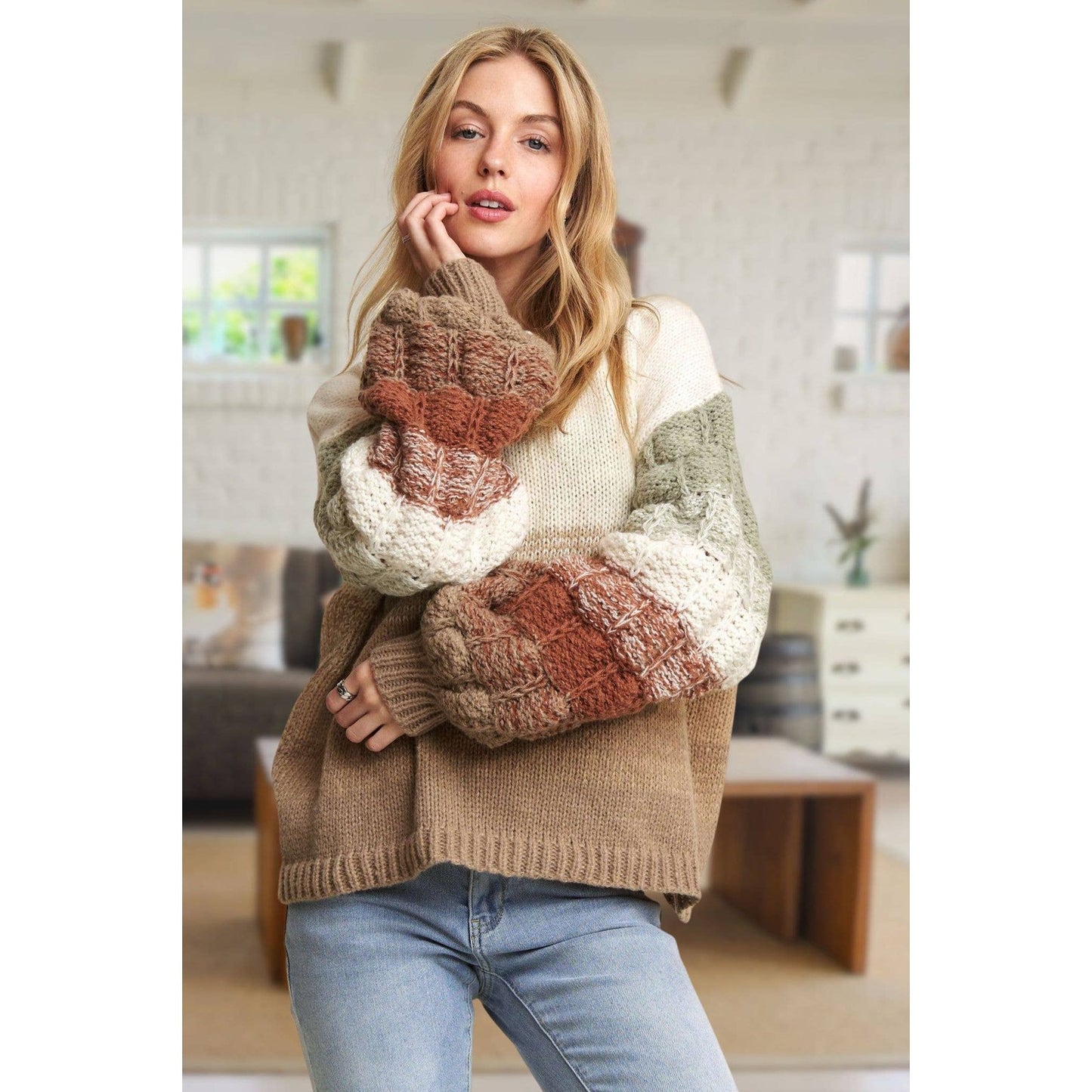 Rainbow Puff Sleeve Sweater