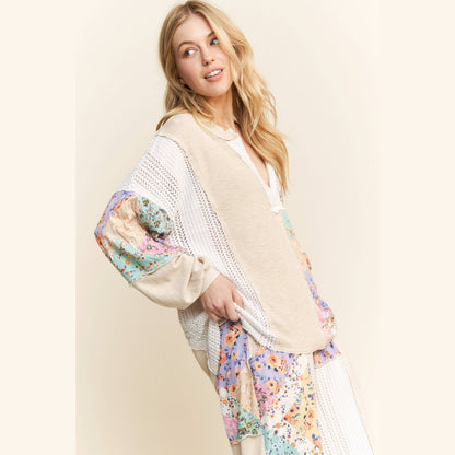 Mineral Washed Floral WaveKnit Jacquard Boho Top