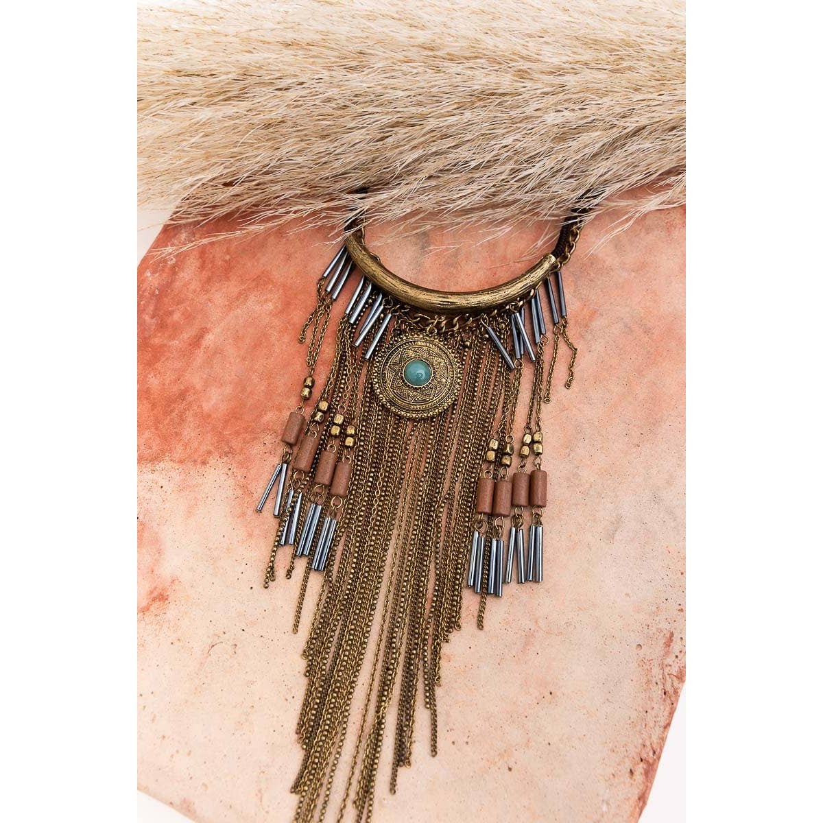 Antique Gold Turquoise Fringe Necklace - The Feral Market