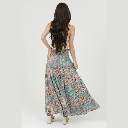 SMOCKED WAISTBAND PATCHWORK PRINT A LINE TIERED M - The Feral Market