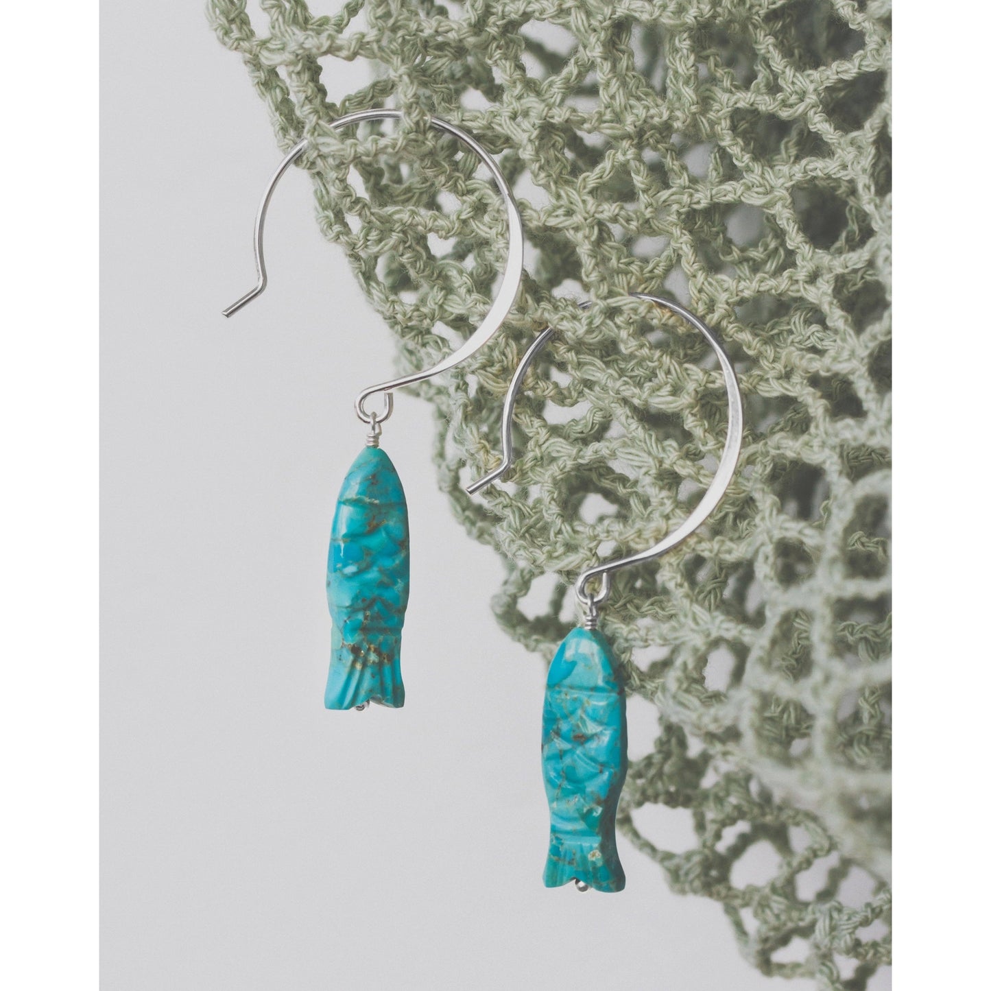 Riviera Bite Gemstone Fish Hook Hoop Earring - Silver/ Turquoise