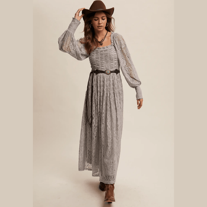 Vintage Lace Maxi Dress with Smocked Details