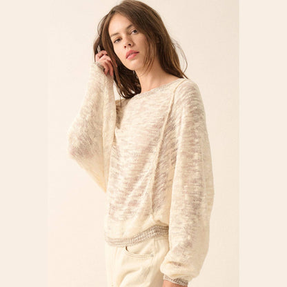Burnout Knit Dolman-Sleeve Sweater