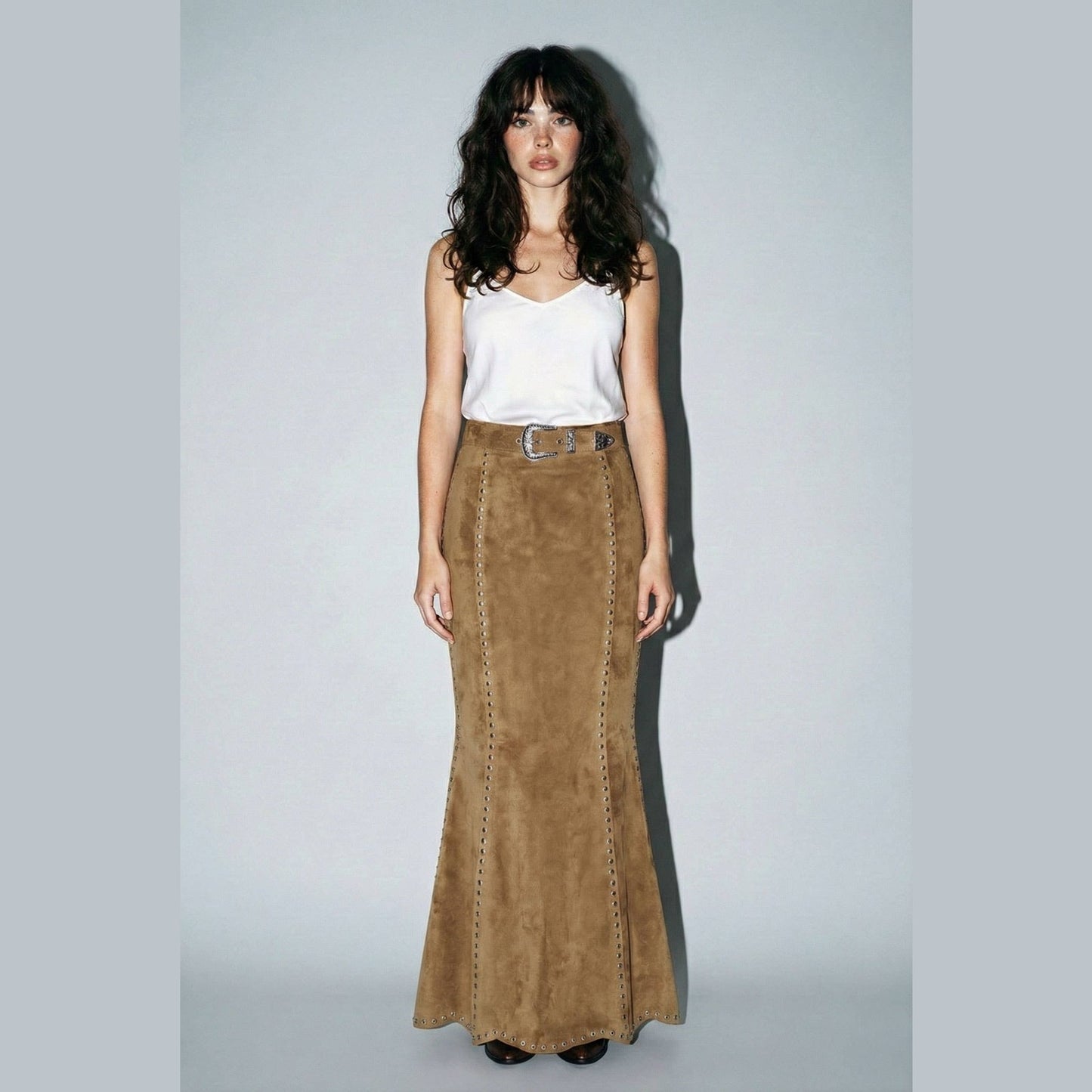 Suede Studded Maxi Skirt