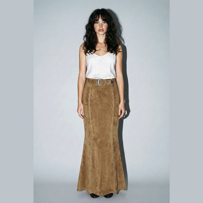 Suede Studded Maxi Skirt