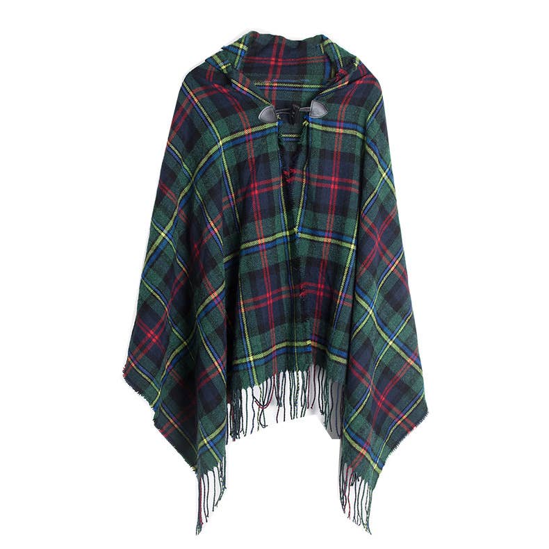 Plaid Hooded Poncho