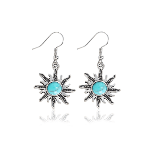 Small Sun Earrings Adorned with Turquoise Inlay