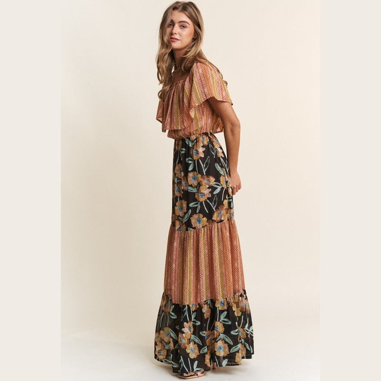 Harlow Open Shoulder Tiered Maxi Dress