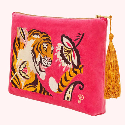Velvet Embroidered Zip Pouch - Thrill of the Tiger