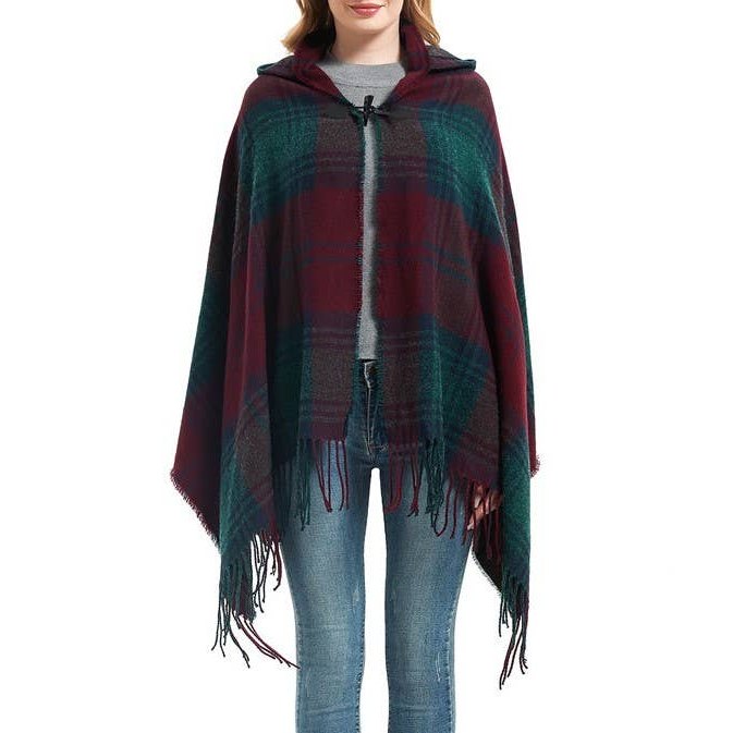 Plaid Hooded Poncho