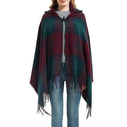 Plaid Hooded Poncho