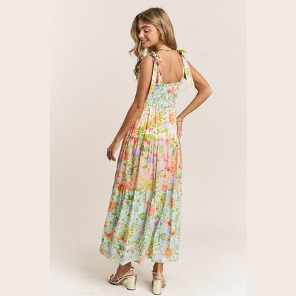 Patsy Smocked V-neck Tiered Multi Print Dress