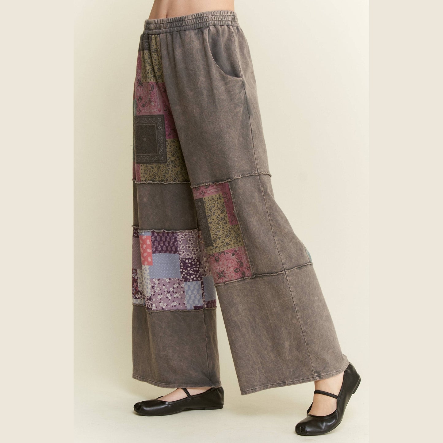 Mineral Washed Boho Block Patch Pants