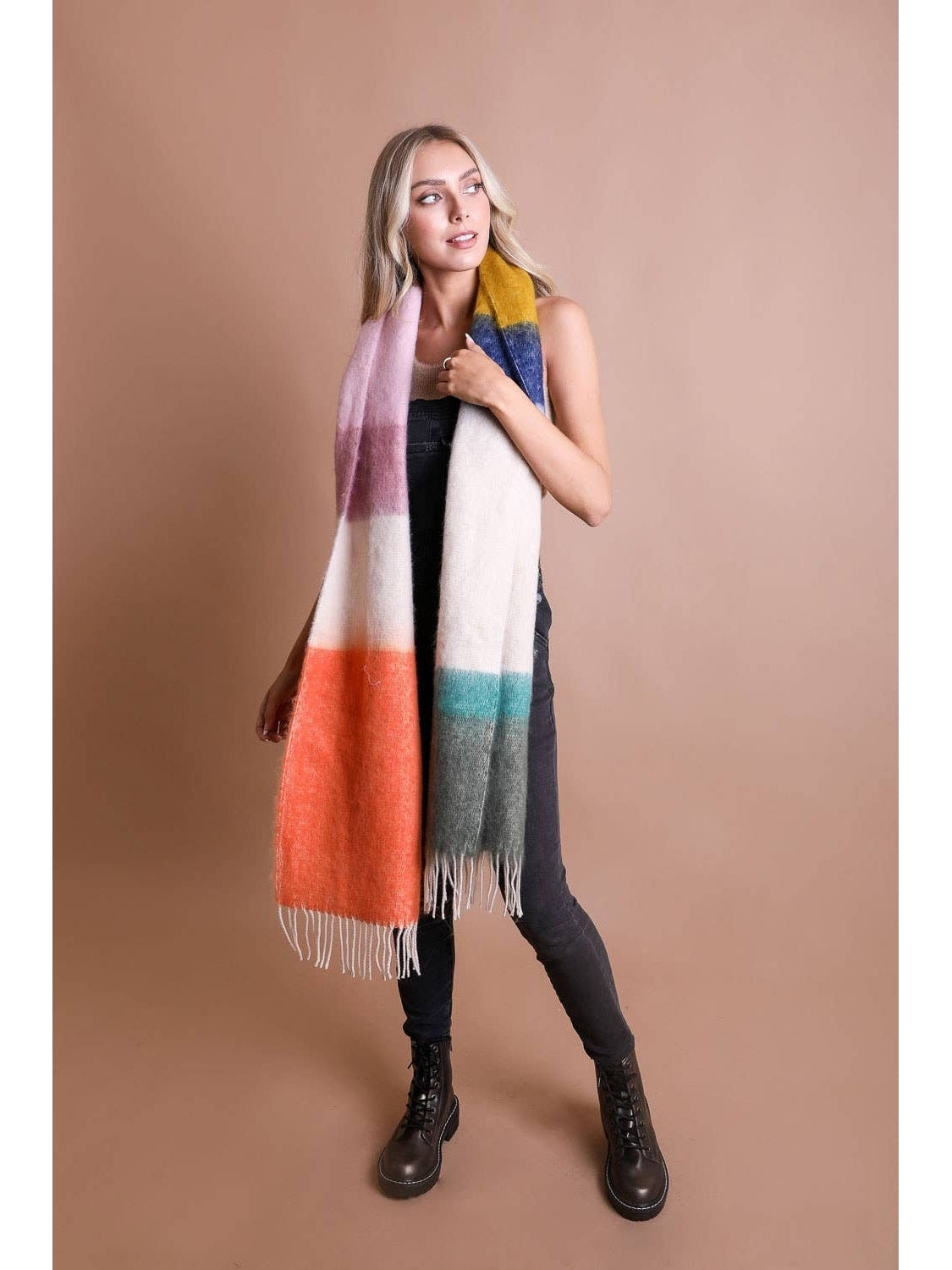 Color Block Soft Faux Mohair Scarf