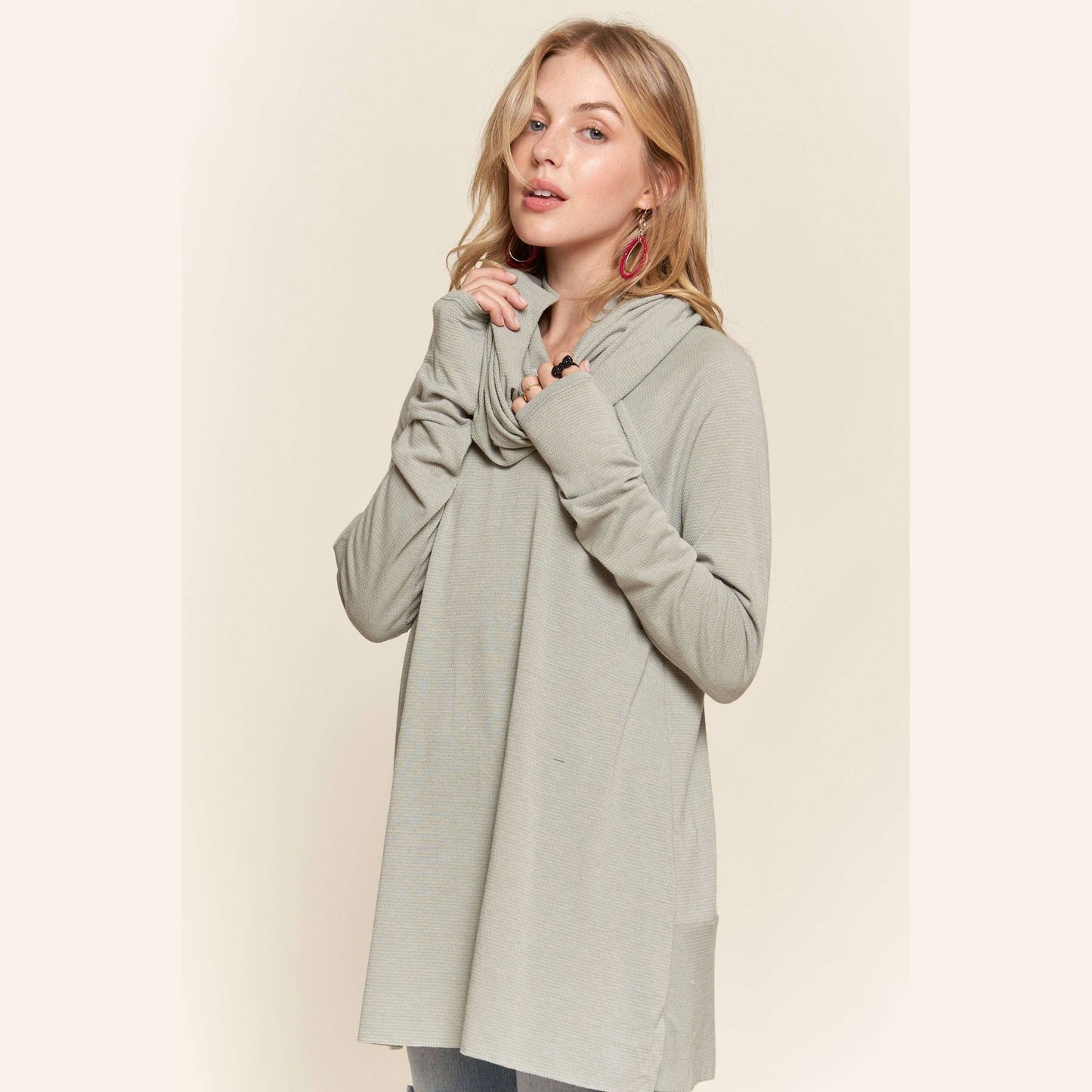 Raglan Sleeve Cowl Neck Top
