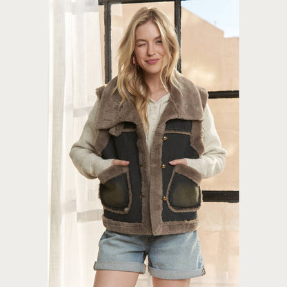 Knit Henly Denim Faux Fur Vest