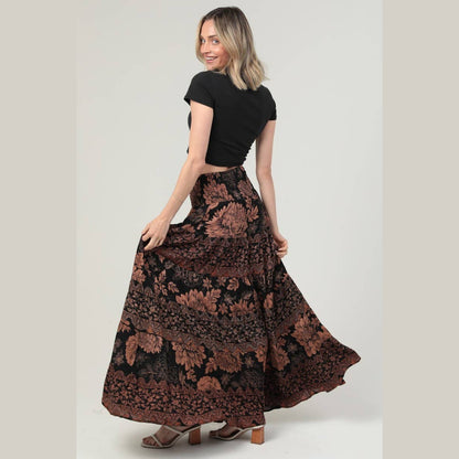 SMOCKED WAISTBAND TIERED A LINE MAXI SKIRT - The Feral Market