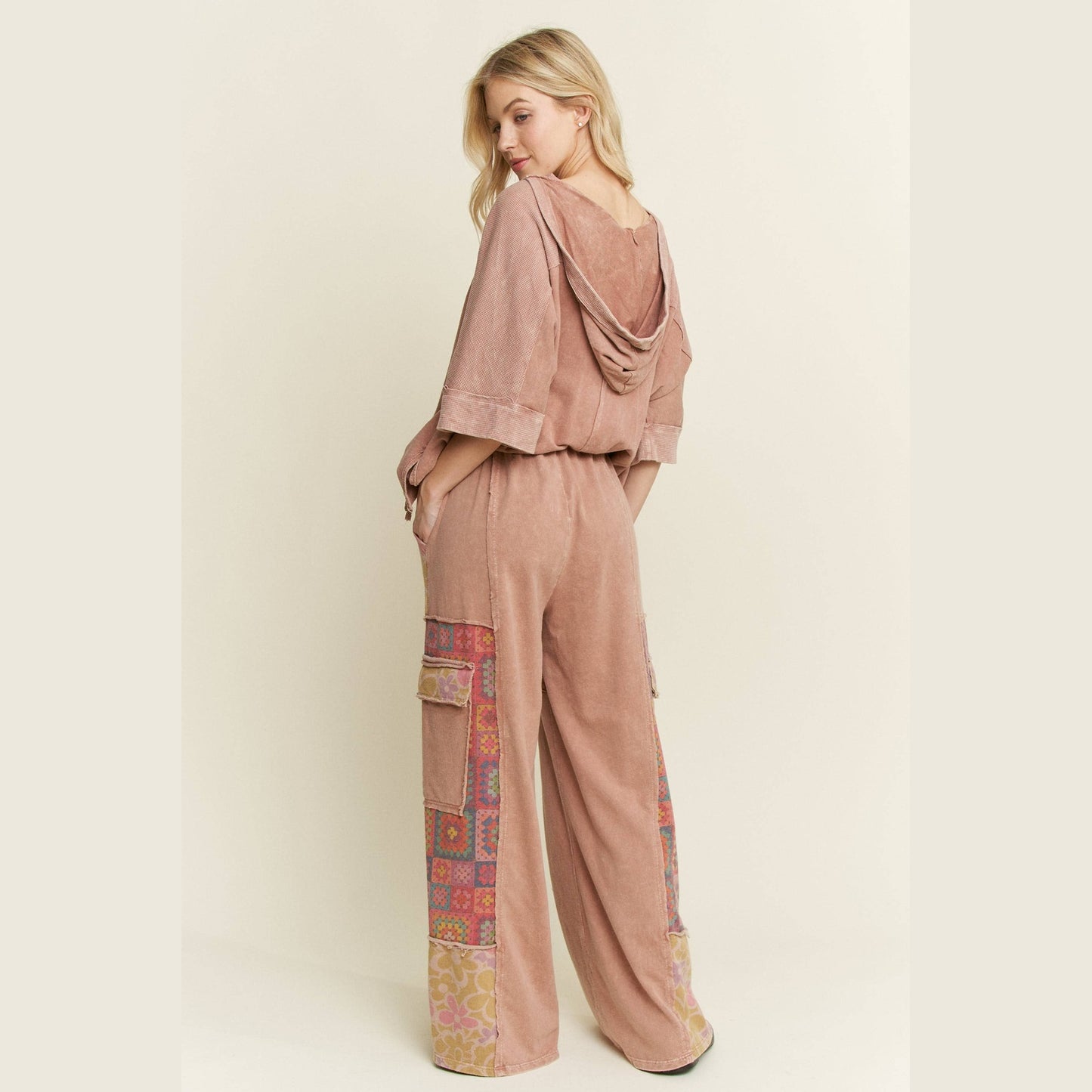 Mineral Wash Boho Crochet Floral Printed Pants