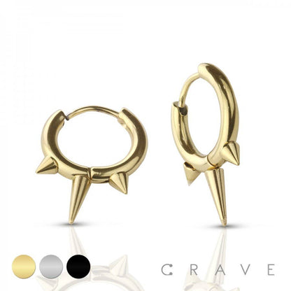 STAINLESS STEEL HUGGIE/HOOP EARRINGS WITH SPIKES