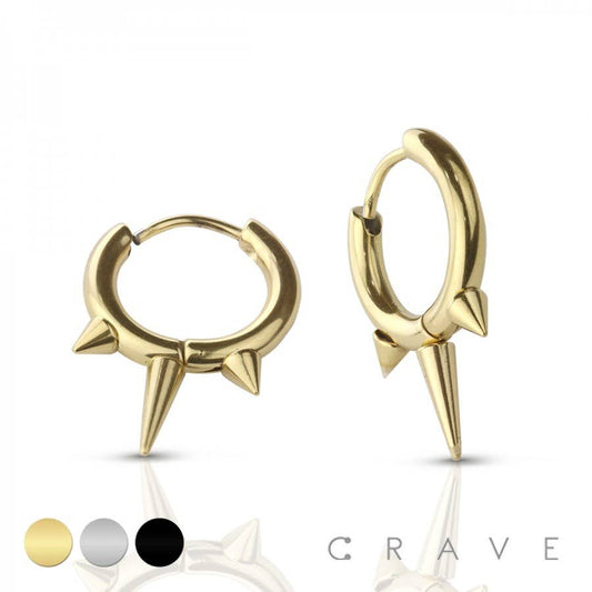 STAINLESS STEEL HUGGIE/HOOP EARRINGS WITH SPIKES