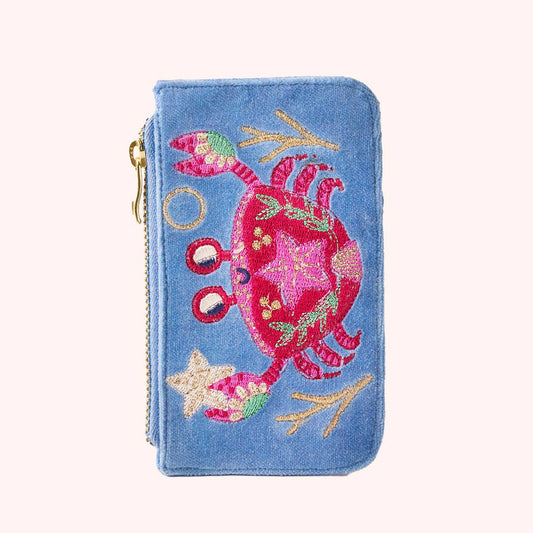 Velvet Card Holder - Seafaring Crab - Cornflower