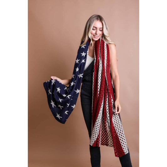 Netted Oversized American Flag Knit Blanket Scarf