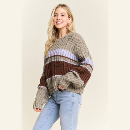 Horizontal Striped Crew Neck Sweater