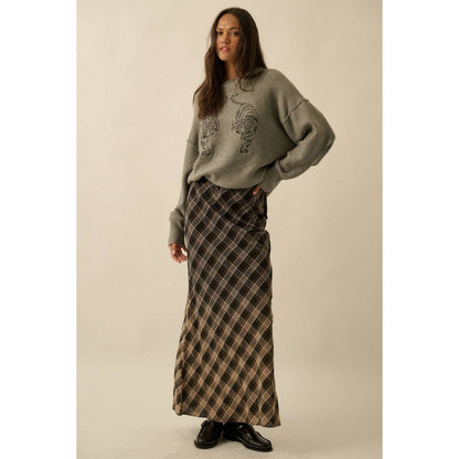 Ombre Dip-Dye Plaid Bias-Cut Maxi Skirt - The Feral Market