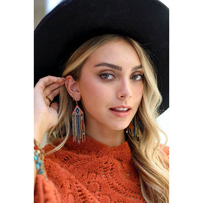 🌟 Statement Fringe Feather Bead Earrings