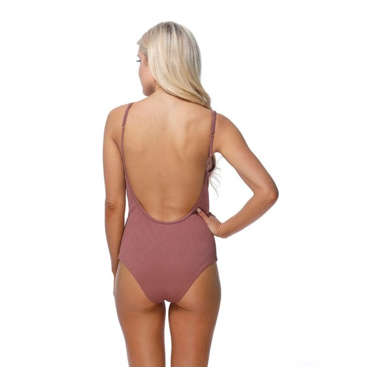 Mauve Ribbed One Piece Swimsuit