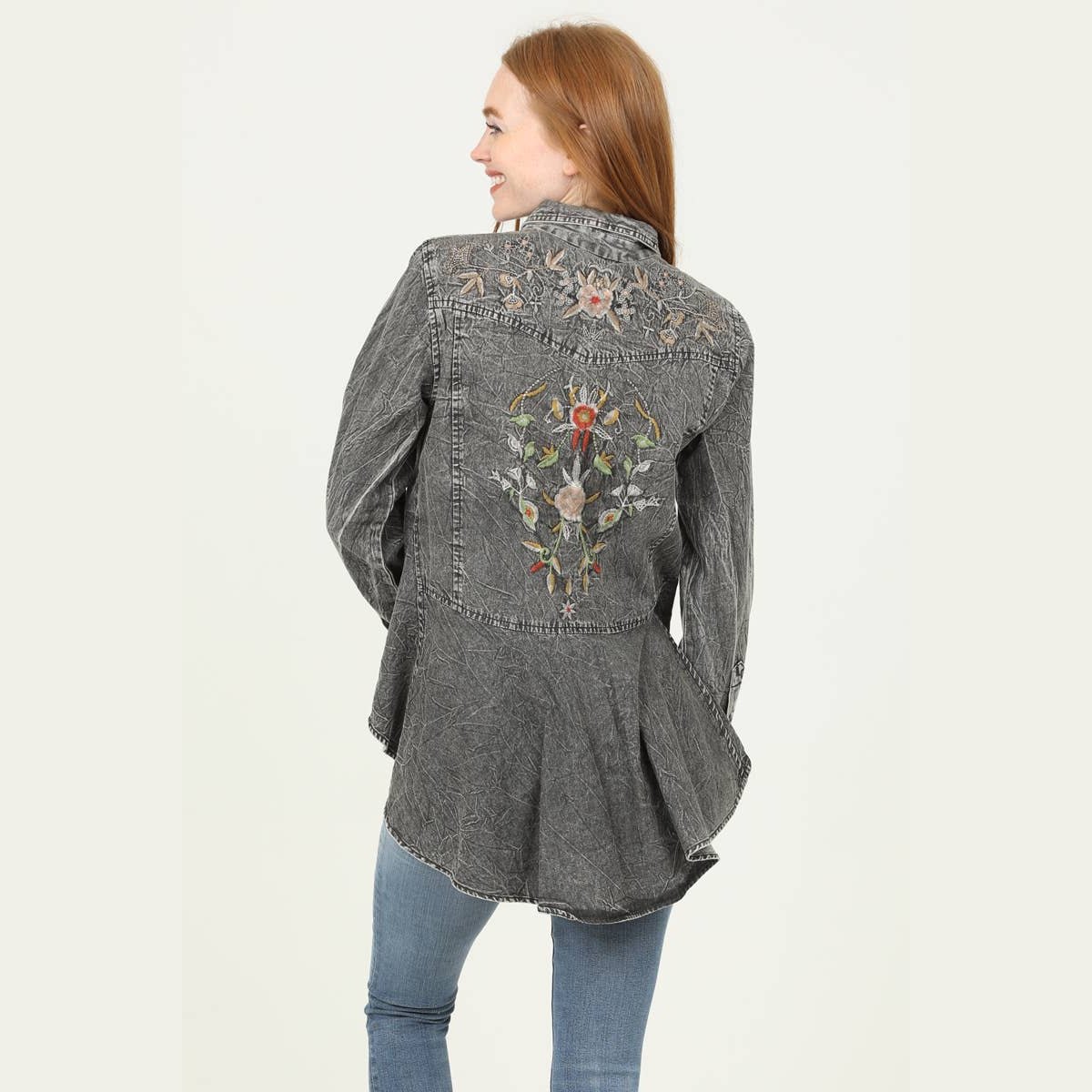 Floral Filagree Embroidered Denim Shirt - The Feral Market