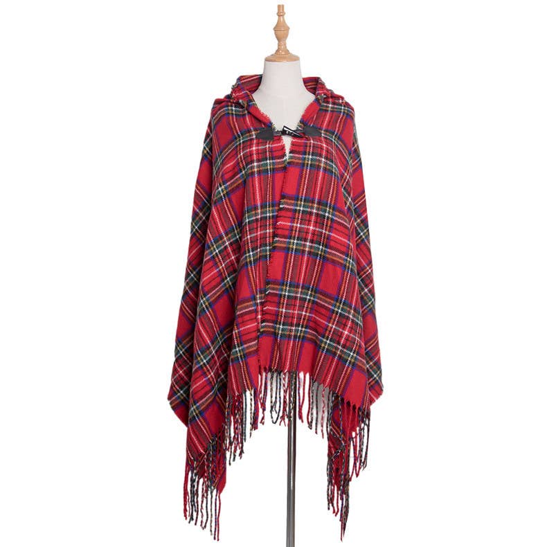 Plaid Hooded Poncho
