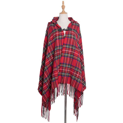 Plaid Hooded Poncho