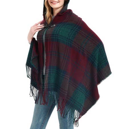 Plaid Hooded Poncho
