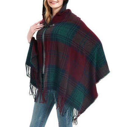 Plaid Hooded Poncho
