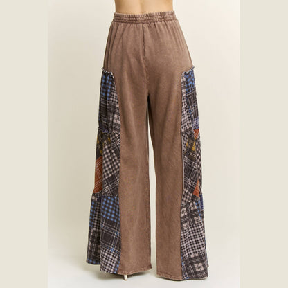 Mineral Washed Tiered Plaid Wide Flare Pants
