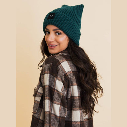 Chill Vibes Soft Ribbed Square Top Beanie