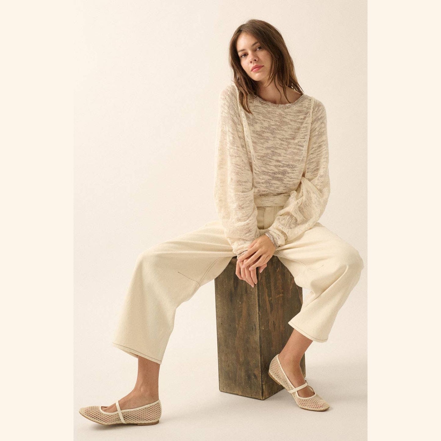 Burnout Knit Dolman-Sleeve Sweater