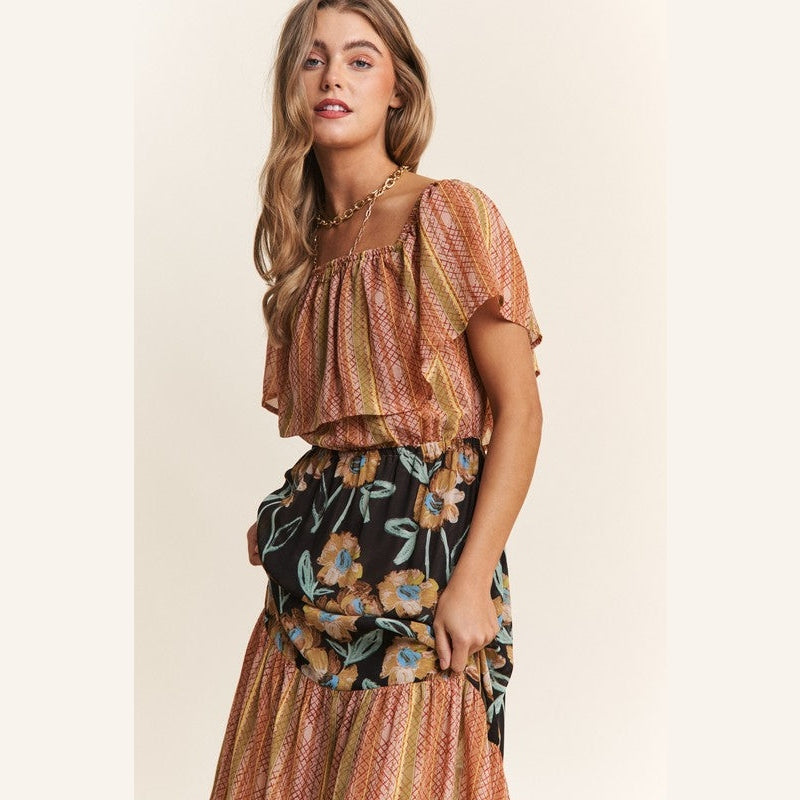 Harlow Open Shoulder Tiered Maxi Dress