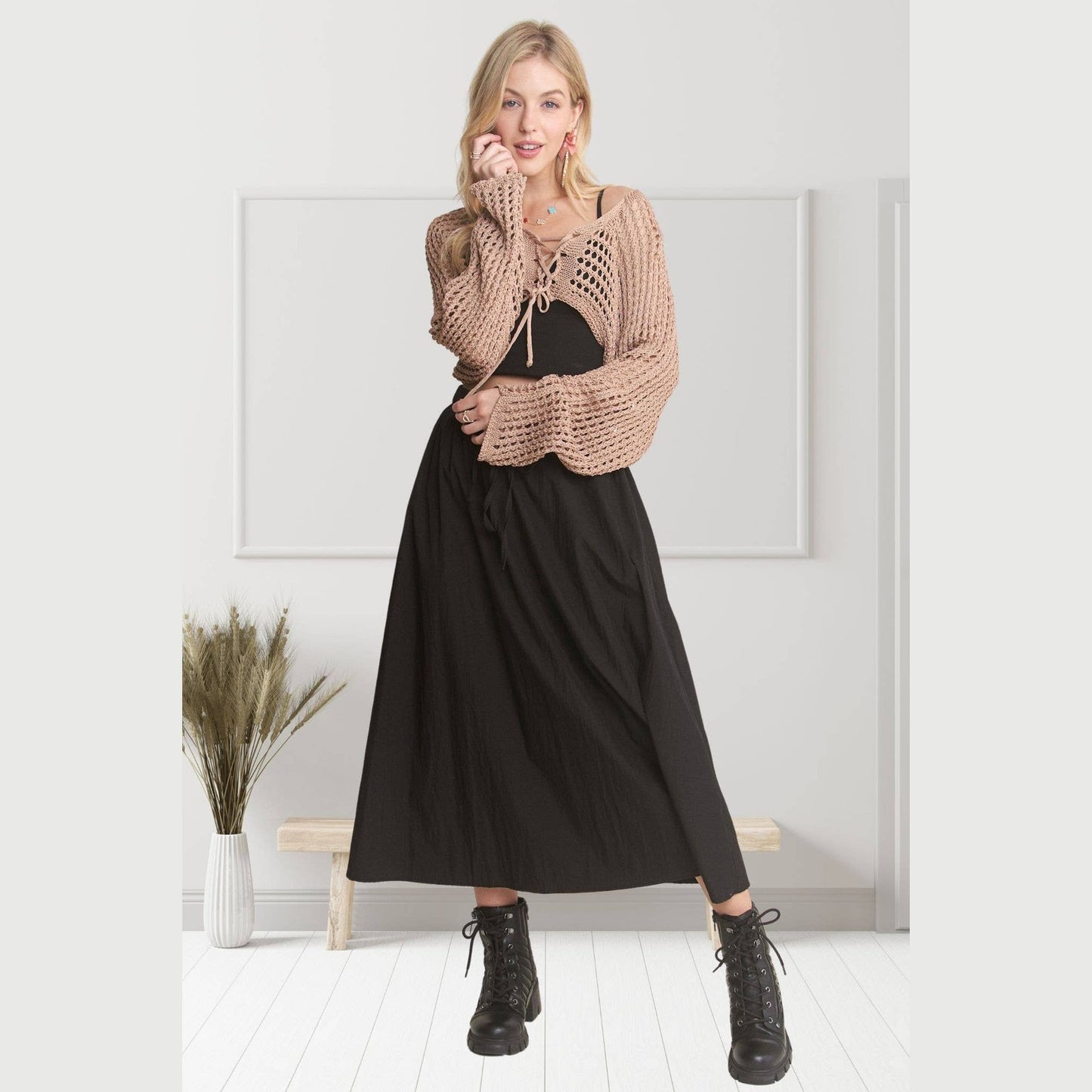 Front Lace Up Crochet Bolero